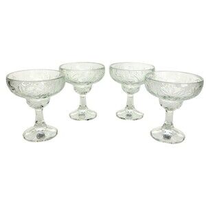 Vintage Princess House Fantasia Etched Floral Set of Four Margarita Glasses